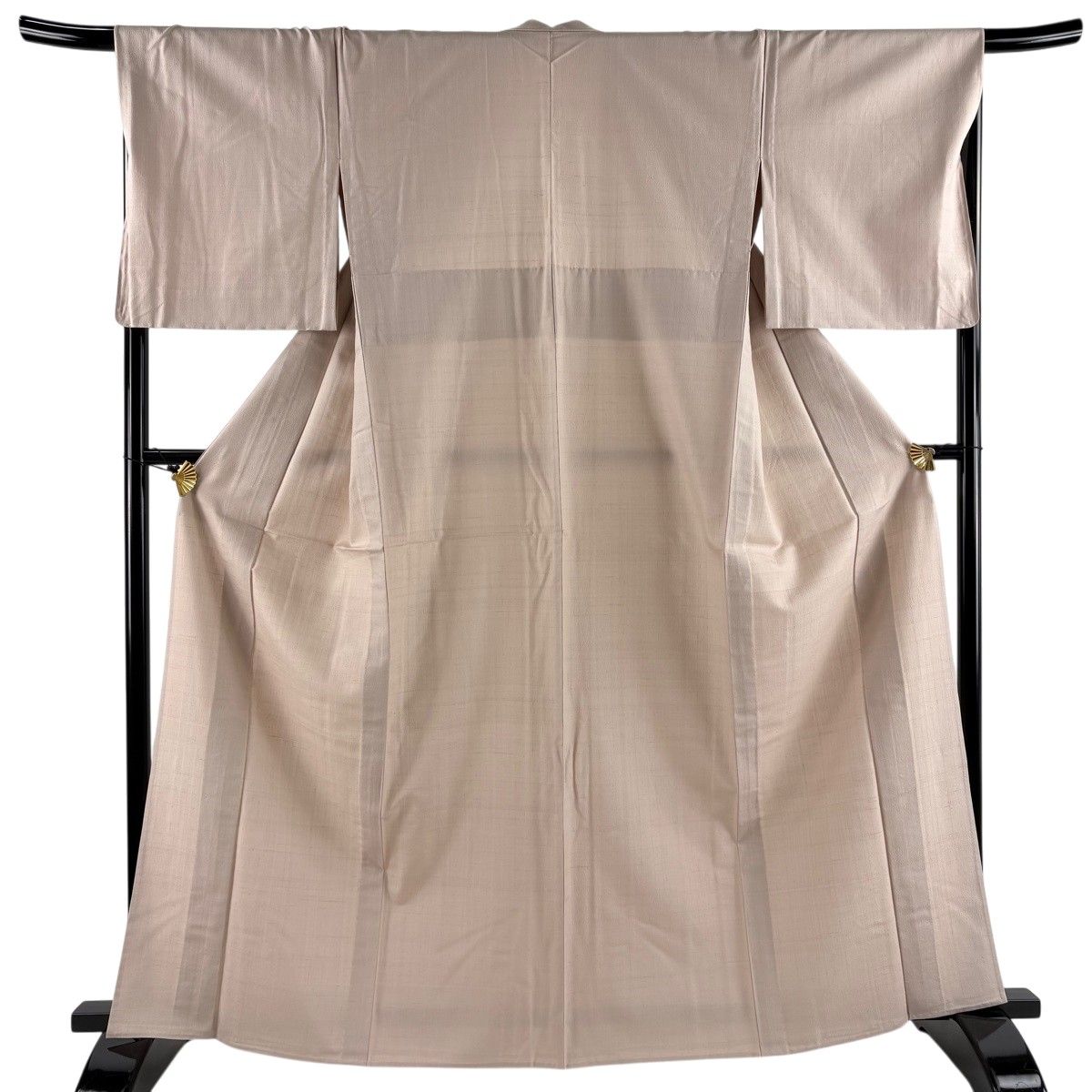 美品】 紬 身丈166cm 裄丈66cm M 単衣 ピンクベージュ 正絹 秀品 【