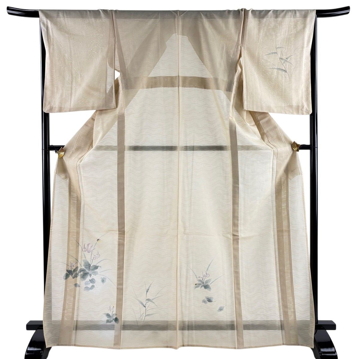 付下げ 身丈170.5cm 裄丈67cm M 薄物 やまと 草花 蛍 ぼかし ベージュ 正絹 秀品 【中古】