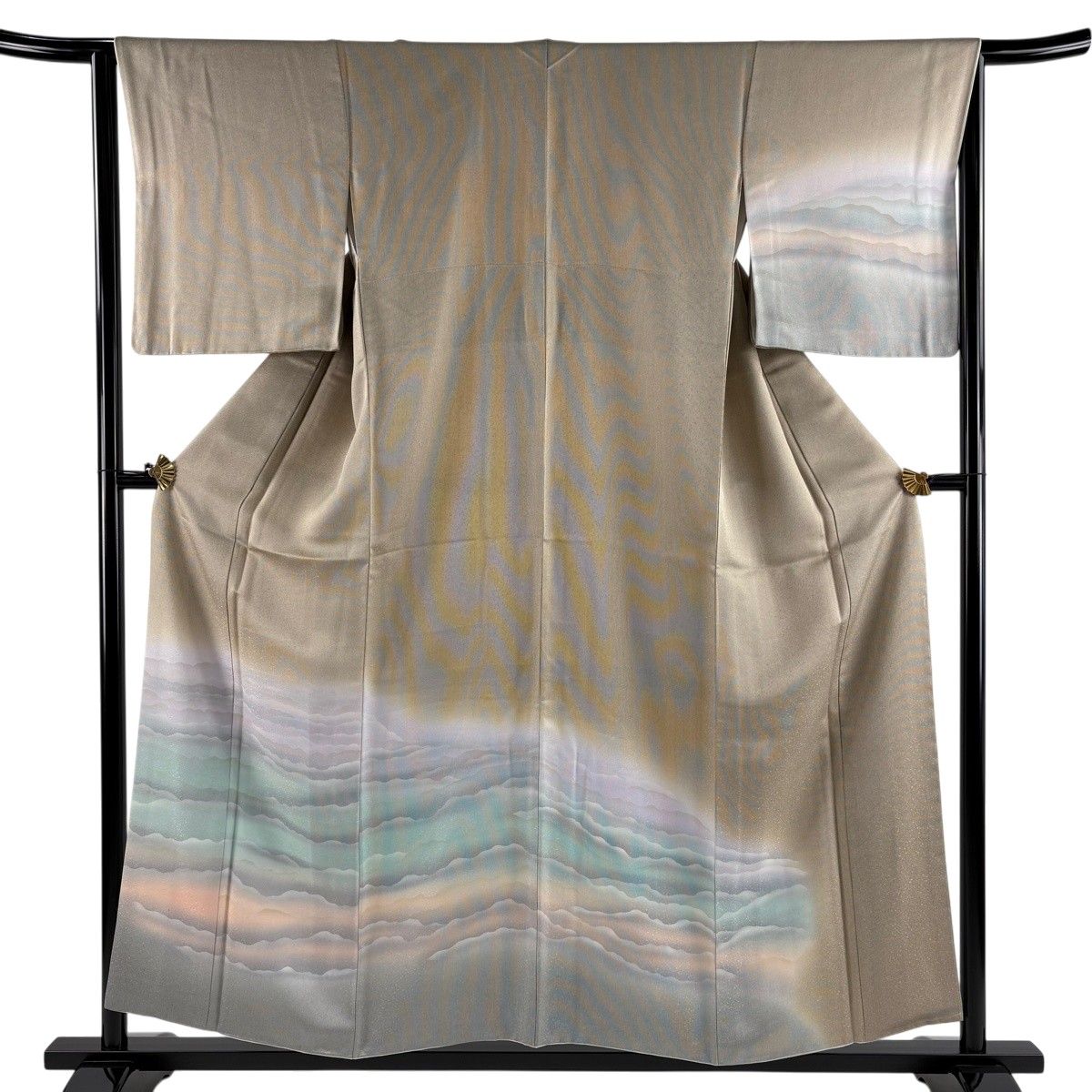 【美品】 付下げ 身丈155cm 裄丈65cm M 袷 やまと 雲海 万筋 ぼかし 薄茶色 正絹 秀品 【中古】