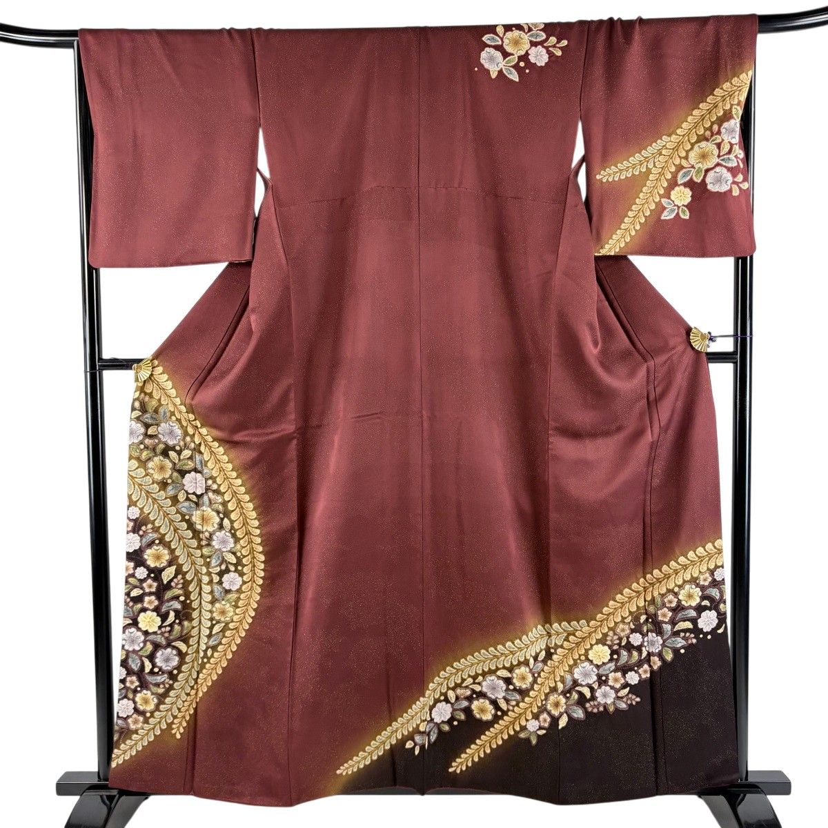 【美品】 付下げ 身丈160cm 裄丈68.5cm L 袷 辻が花 金通し ぼかし 赤茶 正絹 名品 【中古】