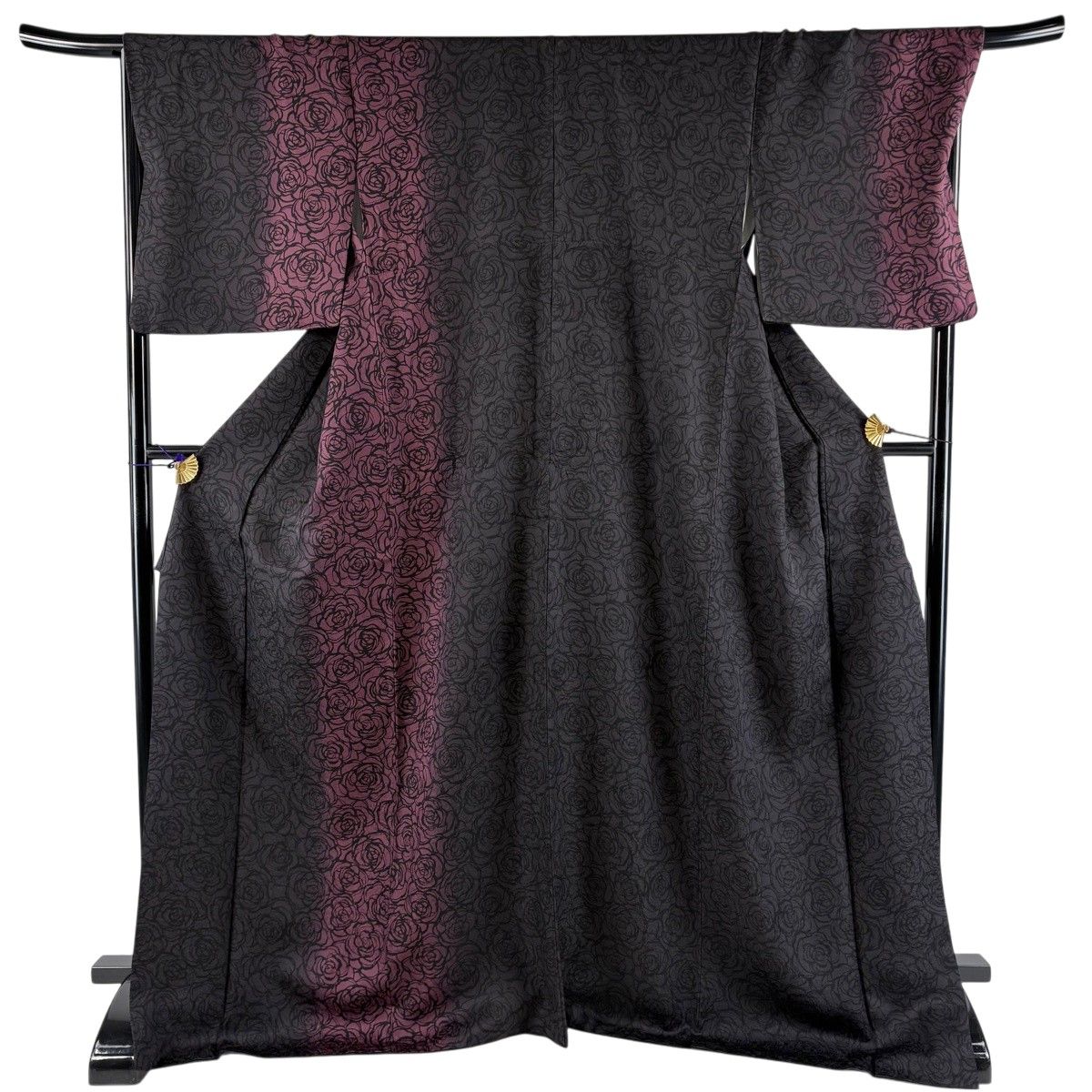 【美品】 付下げ 身丈171cm 裄丈68.5cm L 袷 ますいわ屋 薔薇 染め分け 黒灰 正絹 名品 【中古】