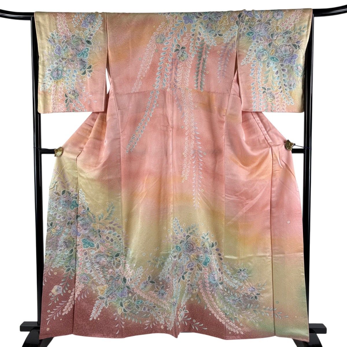 【美品】 訪問着 身丈160cm 裄丈67cm M 袷 落款 辻が花 銀通し 金彩 ピンク 正絹 名品 【中古】