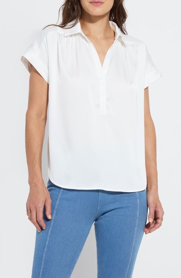リジー レディース トップス シャツ ニット Lysse Amaya Short Sleeve Knit Woven Shirt Off White オフホワイト