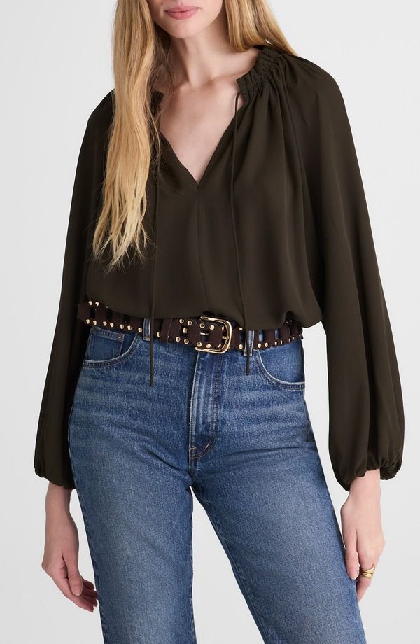 メイドウェル レディース トップス シャツ 長袖 MadewellongSleeve TieNeck Top Midnight Olive オリーブ