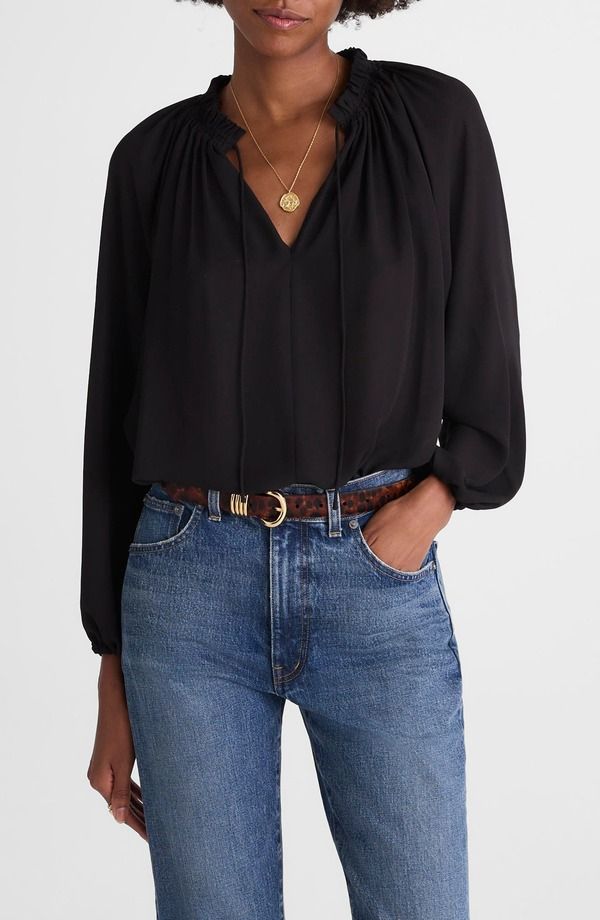 メイドウェル レディース トップス シャツ 長袖 MadewellongSleeve TieNeck Top Jet Black ブラック