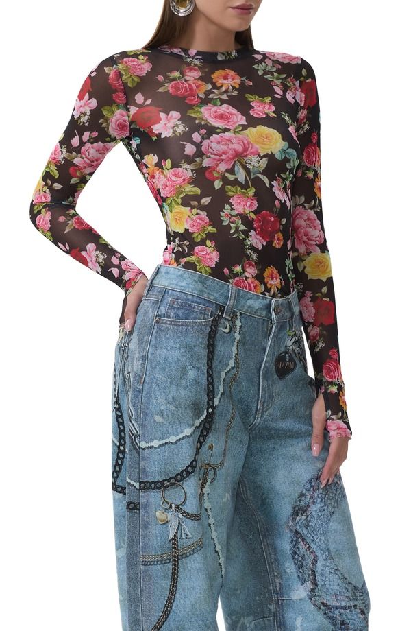 エーエフアールエム レディース トップス シャツ フラワー柄 メッシュ フラワー AFRM Kaylee Floral Mesh Top Spring Rose