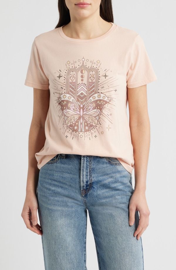 ラッキーブランド レディース トップス Tシャツ コットン グラフィック Lucky Brand Butterfly Hamsa Cotton Graphic TShirt Evening Sand サンド