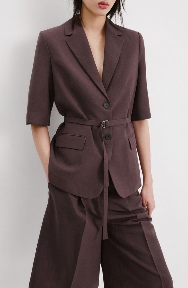 マンゴ レディース アウター ジャケット・ブルゾン ブレザー MANGO Argelia Belted Short Sleeve Blazer Purple パープル