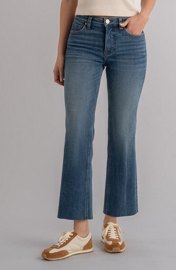 カットフロムザクロス レディース ボトムス デニムパンツ ハイウエスト アンクル ジーンズ KUT from the Kloth Kelsey Fab Raw Hem High Waist Ankle Flare Jeans Wonderful