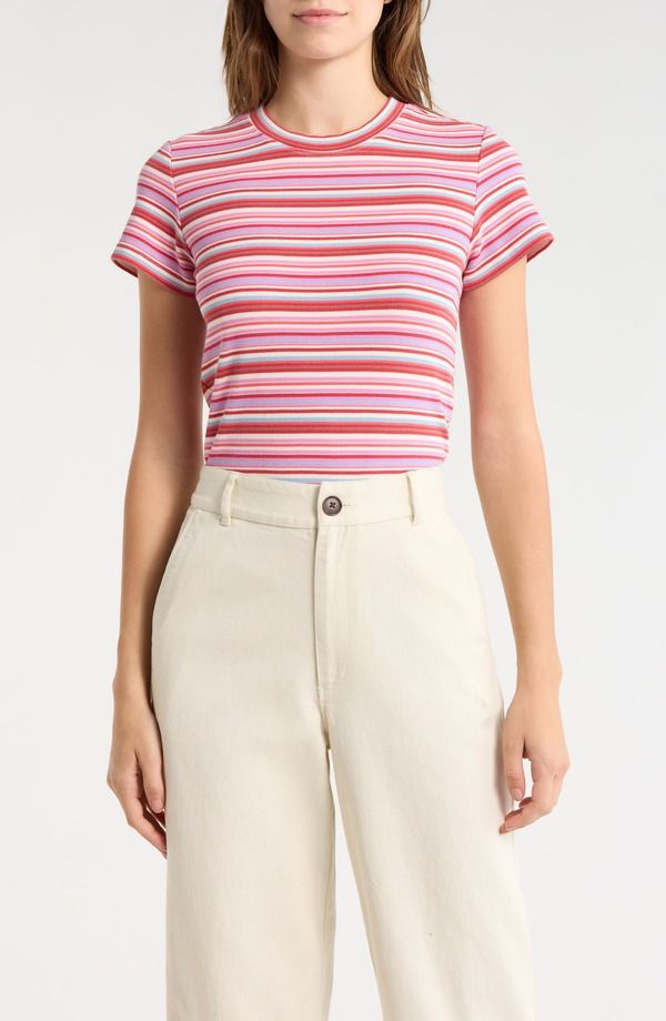 マリーン レイヤー レディース トップス シャツ Marine Layer Lexi Stripe Rib TShirt Pink Stripe ピンク