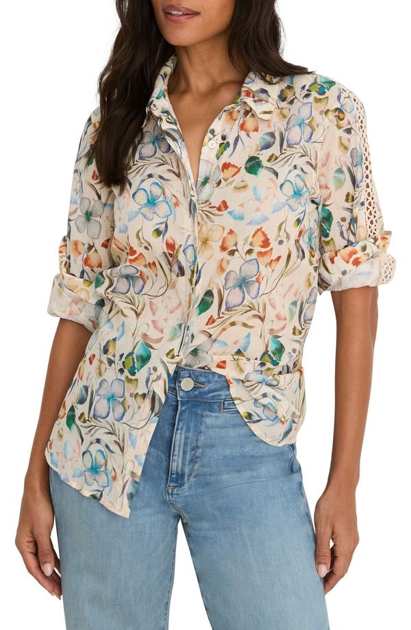 ニックプラスゾーイ レディース トップス シャツ コットン NICZOE Pressed Flower Crochetrim Cotton ButtonUp Top Neutral Multi マルチカラー