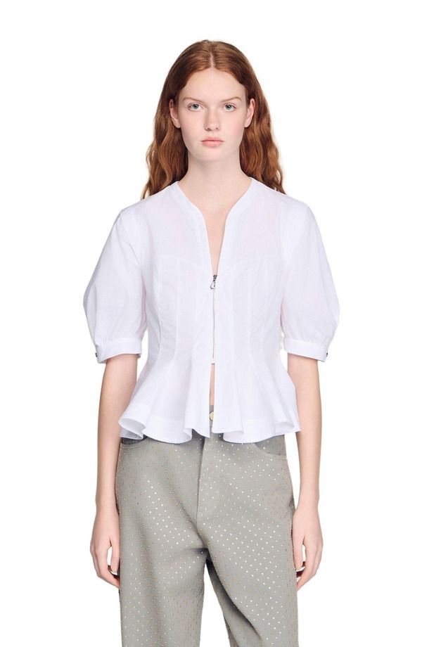 サンドロ レディース トップス シャツ SANDRO Zipped peplum shirt White ホワイト