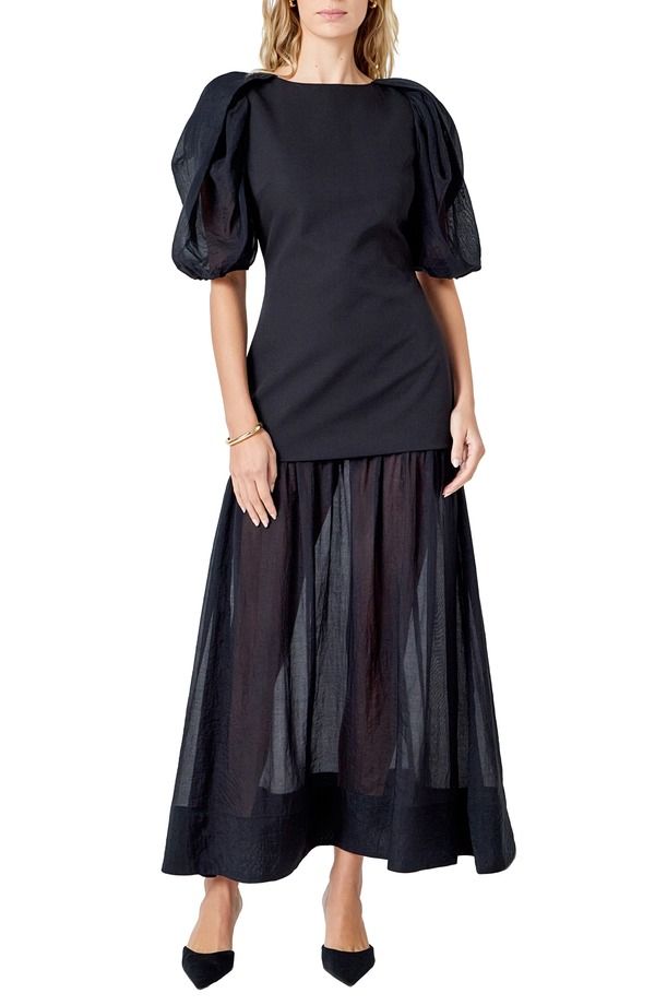 エンドレスローズ レディース トップス ワンピース マキシ Endless Rose Drop Waist Puff Sleeve Maxi Dress Black ブラック