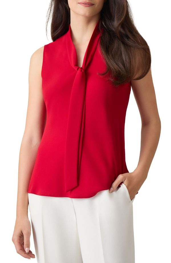 カスパール レディース トップス シャツ ノースリーブ KASPER Sleeveless Tie Frontop Fired レッド