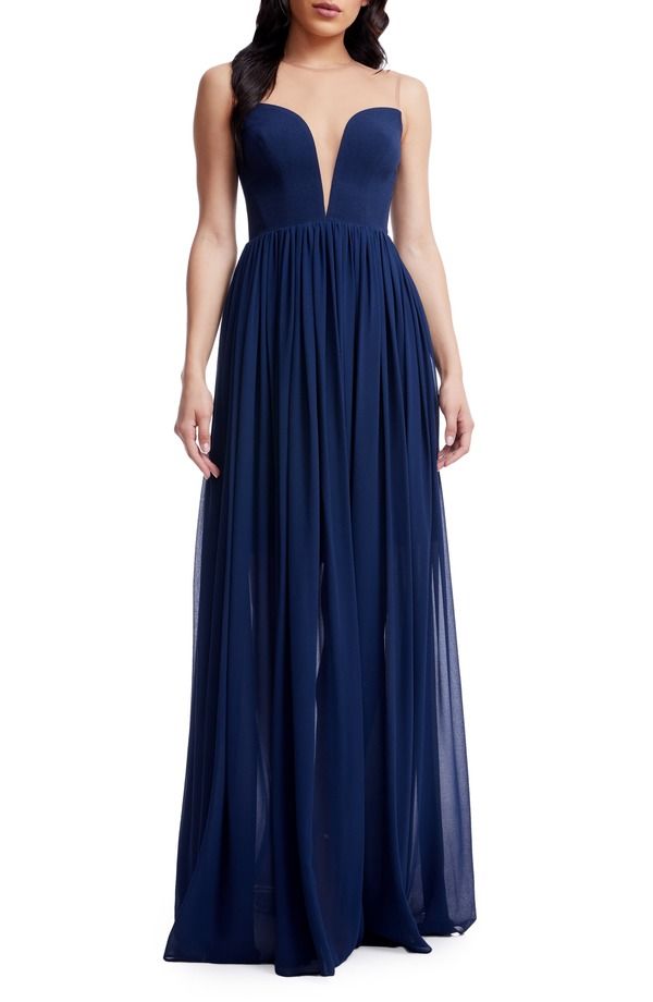 ドレスザポプレーション レディース トップス ワンピース Dress the Population Eleanor Illusioneck Gownavy ネイビー