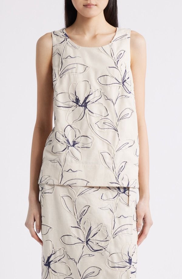 アンクライン レディース トップス シャツ フラワー柄 ノースリーブ フラワー Anne Klein Floral Embroidery Sleeveless Top Natural Grain Multi マルチカラー