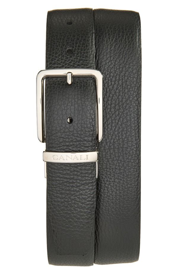 カナーリ メンズ アクセサリー ベルト レザー Canali Reversible Grained Leather Belt Black ブラック