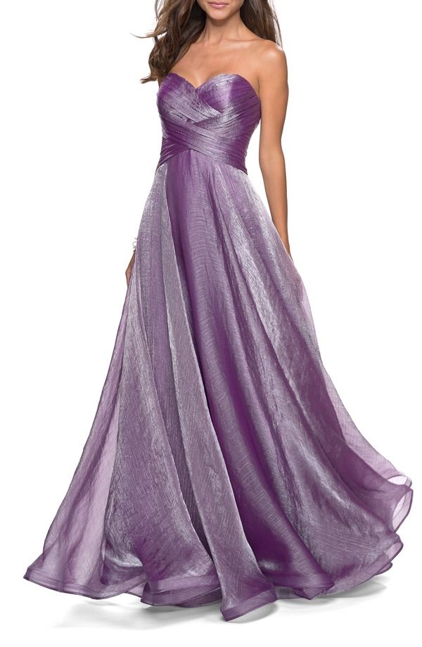 ラフェム レディース トップス ワンピース シフォン ストラップレス La Femme Strapless Chiffon Dress with Criss Cross Bodice Detail Orchid