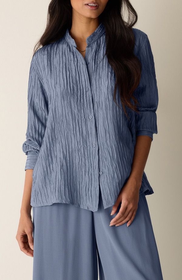 エイリーンフィッシャー レディース トップス シャツ シルク Eileen Fisher Mandarin Collar Silk ButtonUp Shirt Flint