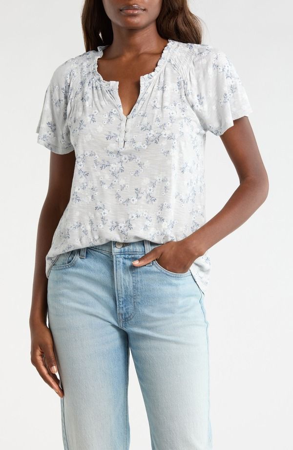 ラッキーブランド レディース トップス シャツ Lucky Brand Sandwash Flutter Sleeve Top Blue Floral ブルー