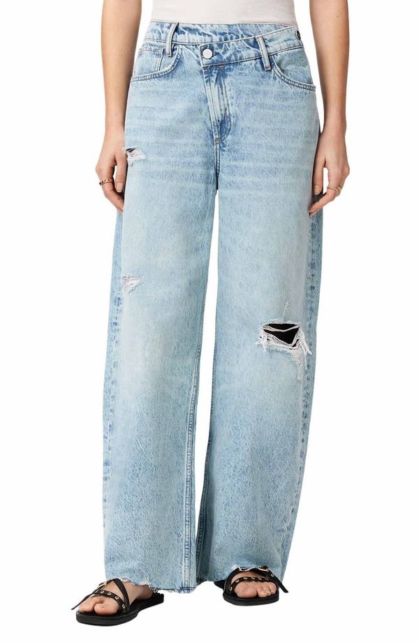 オールセインツ レディース ボトムス デニムパンツ ワイドレッグ ジーンズ AllSaints Aki Crossoveripped Wide Leg Jeans Destroy Light Blue ブルー