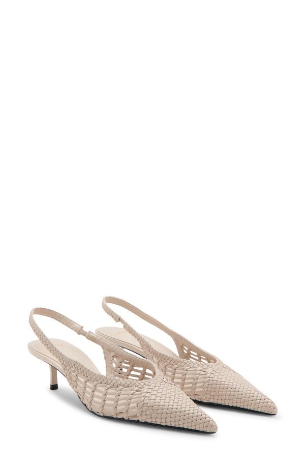 マンゴ レディース シューズ ヒール MANGO Woven Pointed Toe Slingbackitten Heel Pump Ecru エクリュ