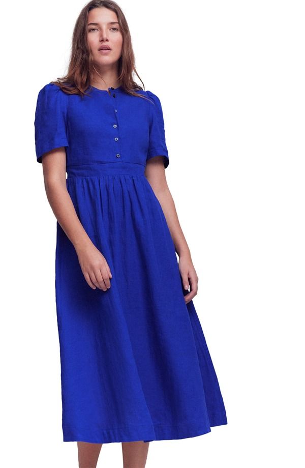 ボーデン レディース トップス ワンピース ミディ リネン Boden Ivy Short Sleeve Linen Midi Dress Bright Blue ブルー
