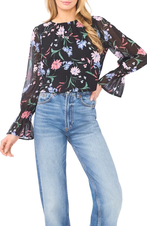 セセ レディース トップス シャツ フラワー柄 フラワー CeCe Floral Stripe Top Rich Black ブラック