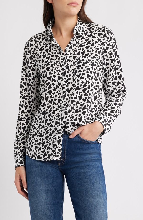 レイルズ レディース トップス シャツ プリント Rails Kathryn Heart Print Long Sleeve ButtonUp Shirt Ivory Amore アイボリー