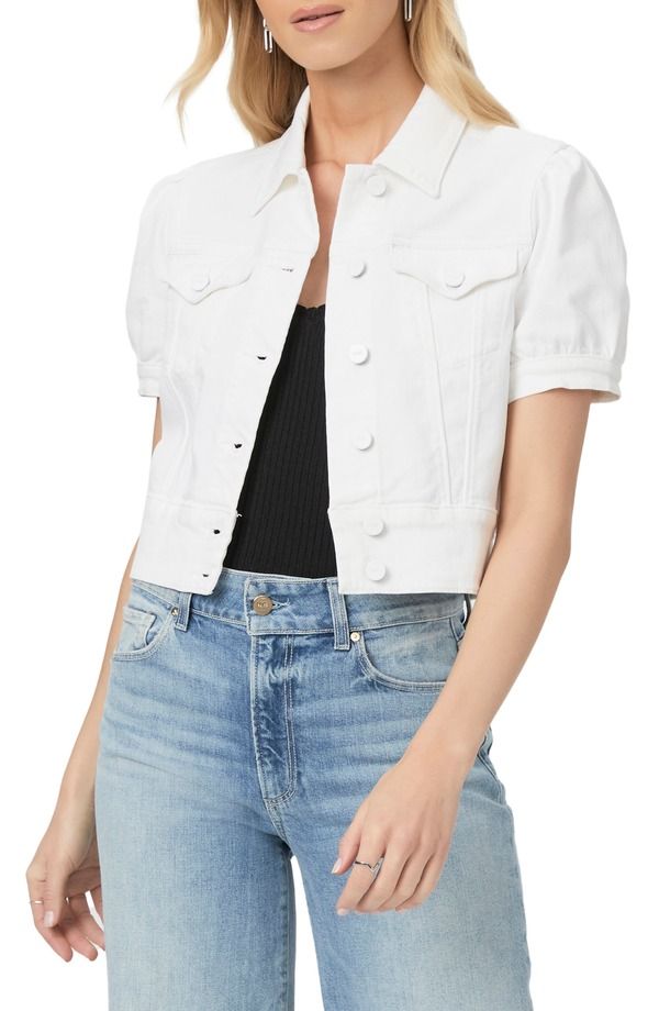 ペイジ レディース ボトムス デニムパンツ ジャケット PAIGE Kendra Short Sleeve Crop Denim Jacket Crisp White ホワイト