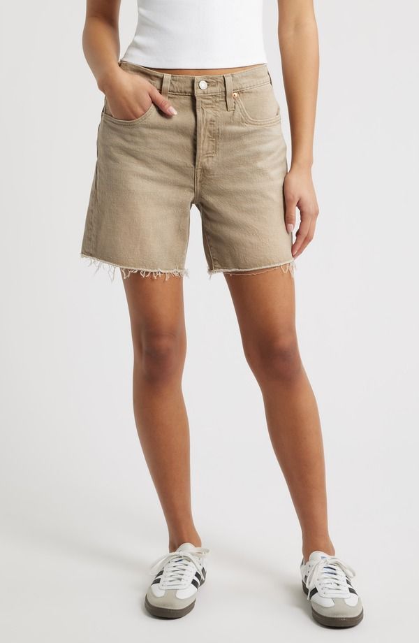 リーバイス レディース ボトムス デニムパンツ ハイウエスト ショートパンツ Levis 501 High Waist Mid Thigh Denim Cutoff Shorts Chipped Winter Twig デニム