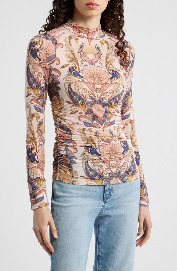 ファーム レディース トップス シャツ モックネック ギャザー FARM Rio Sea Garden Ruched Mock Neck Top Sea Garden Scarf
