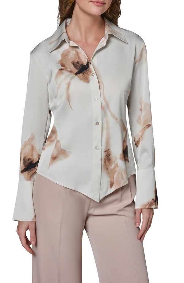 ダナ キャラン ニューヨーク レディース トップス シャツ フラワー柄 プリント フラワー Donna Karanew York Floral Print ButtonUp Shirt Lightuscan Grey Mult グレー