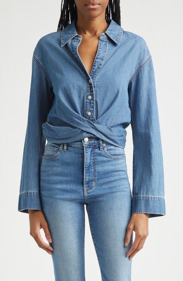 ヴェロニカ ベアード レディース トップス シャツ デニム Veronica Beard Timothy Crop Twist ButtonUp Denim Shirt Ripple Haze デニム