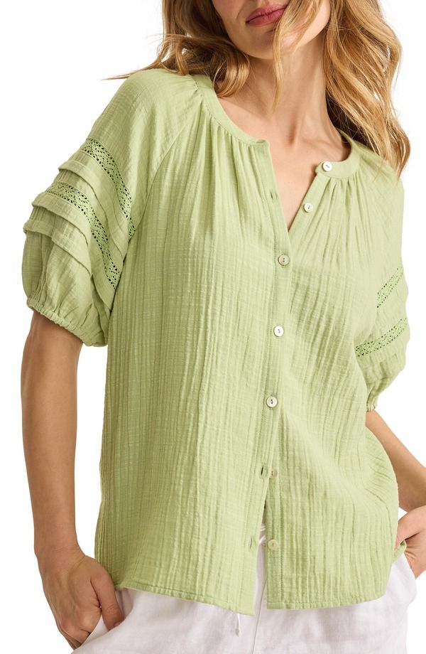 トッミーバハマ レディース トップス シャツ コットン レース Tommy Bahama Lace Inset Cotton Gauze ButtonUp Shirt Lt Rosemary