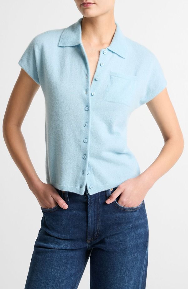 ヴィンス レディース トップス シャツ セーター シルク Vince Cashmere Silk ButtonUp Sweater Clearwater