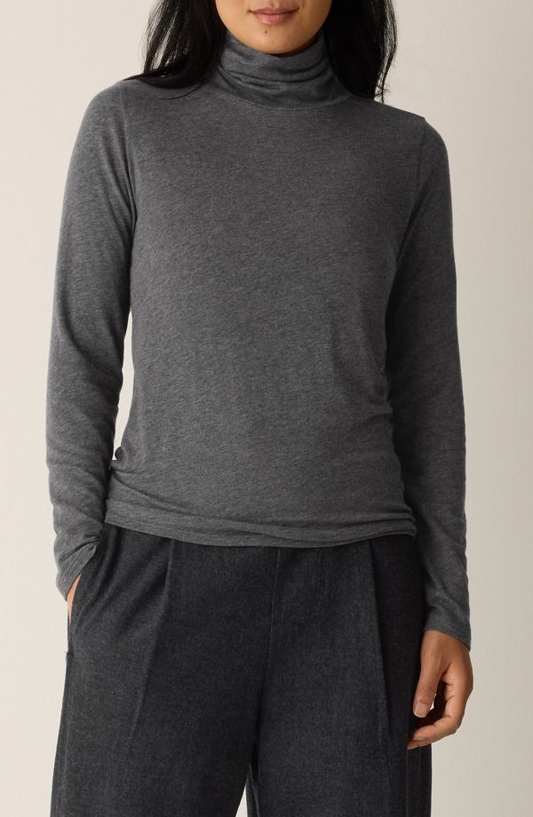 エイリーンフィッシャー レディース トップス シャツ タートルネック Eileen Fisher Long Sleeve Turtleneck Top Charcoal チャコール