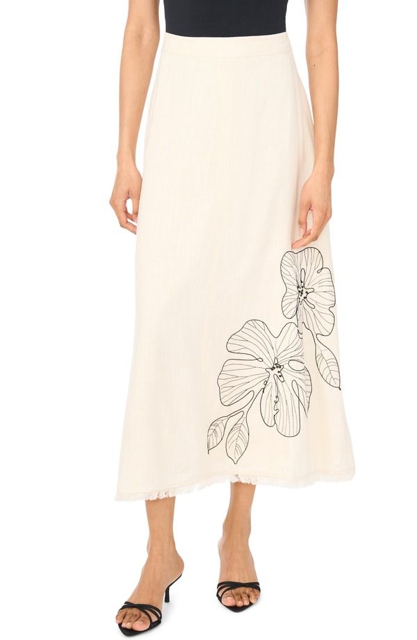 ヴィンスカムート レディース ボトムスカート フラワー柄 刺繍 レース フラワー Vince Camuto Placed Embroidered Floral Skirt Natural