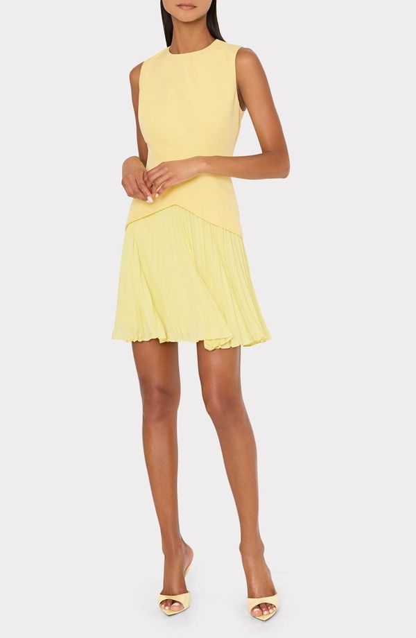 ミリー レディース トップス ワンピース プリーツ ミニ ノースリーブ Milly Haddy Pleated Sleeveless Minidress Yellow イエロー