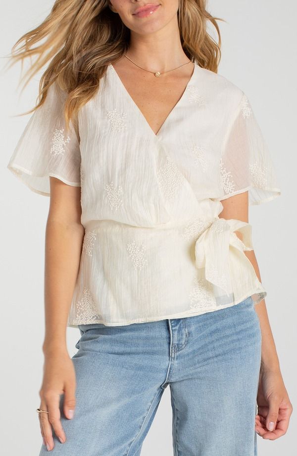 リヴァプール ロサンゼルス レディース トップス シャツ 刺繍 Liverpoolos Angeles Embroidered Wrap Top Cream クリーム