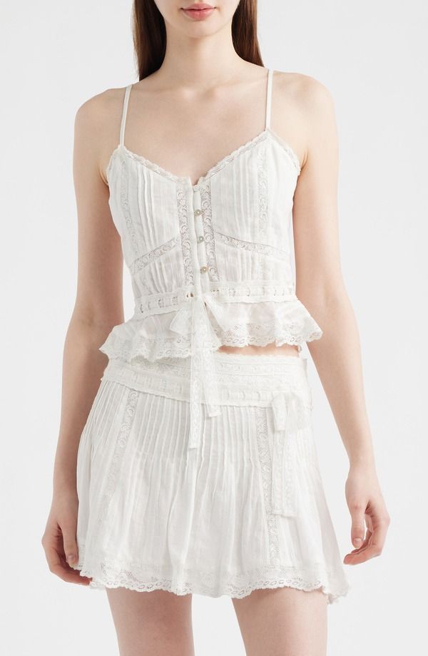 ラブスハックファンシー レディース トップス シャツ レーストリム レース LoveShackFancy Avra Lace Trim Crop Top White ホワイト