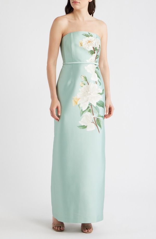 サーチンアンドバビ レディース トップス ワンピース フラワー柄 ストラップレス フラワー Sachin Babi Sophia Floral Bead Embellished Mikado Strapless Gown Celadon Floral