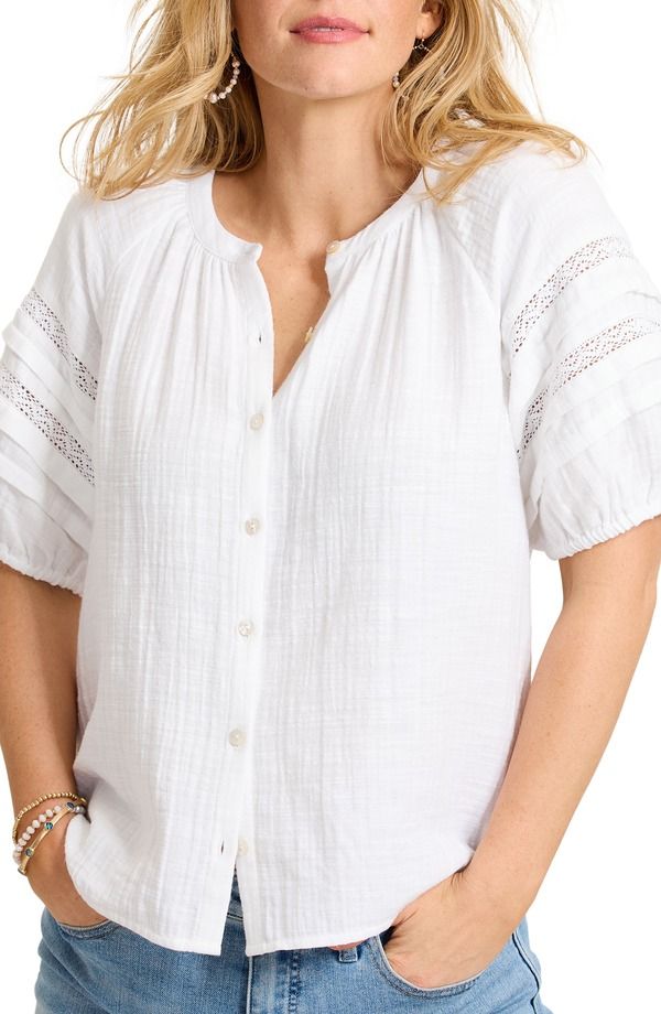 トッミーバハマ レディース トップス シャツ コットン レース Tommy Bahama Lace Inset Cotton Gauze ButtonUp Shirt White ホワイト