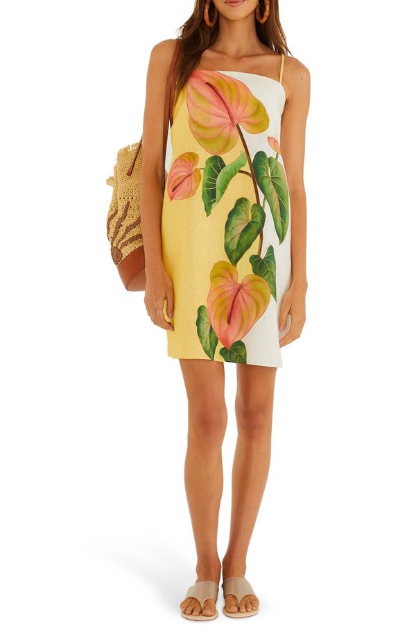 ファーム レディース ボトムス カジュアルパンツ ミニワンピース ミニ リネン FARM Rio Anthurium Golden Linen Shift Minidress Golden Yellow イエロー