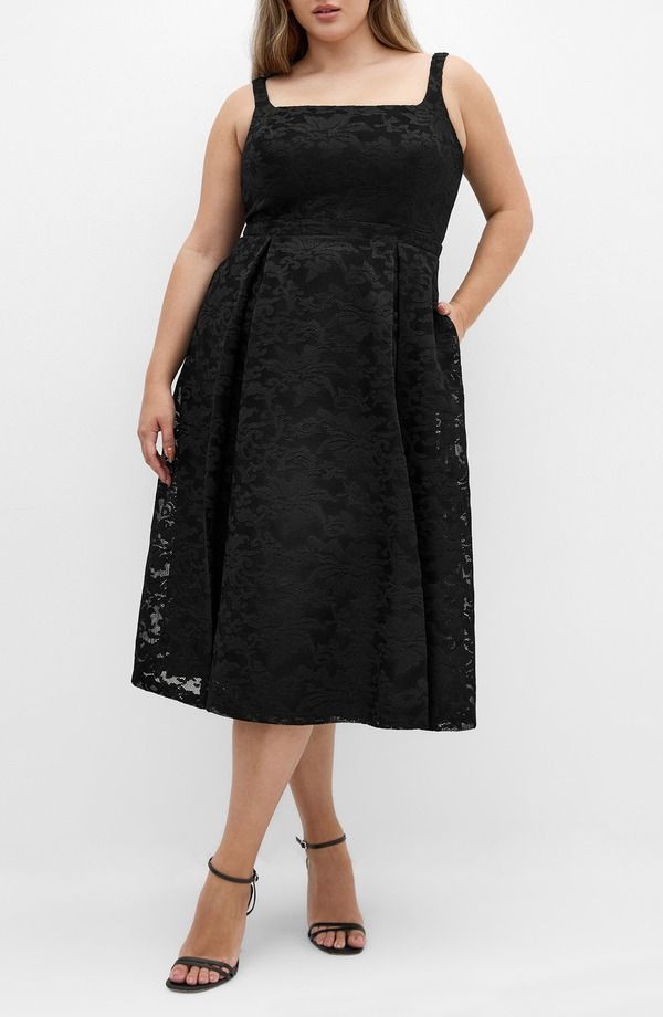 シティーシック レディース トップス ワンピース フラワー柄 ノースリーブ フラワー City Chic Jacklynn Floral Jacquard Sleeveless Dress Black ブラック の商品写真