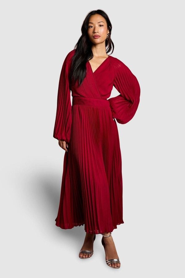 コースト レディース トップス ワンピース シフォン ミディ Coast Long Sleeve Chiffon Wrap Midi Dress Berry