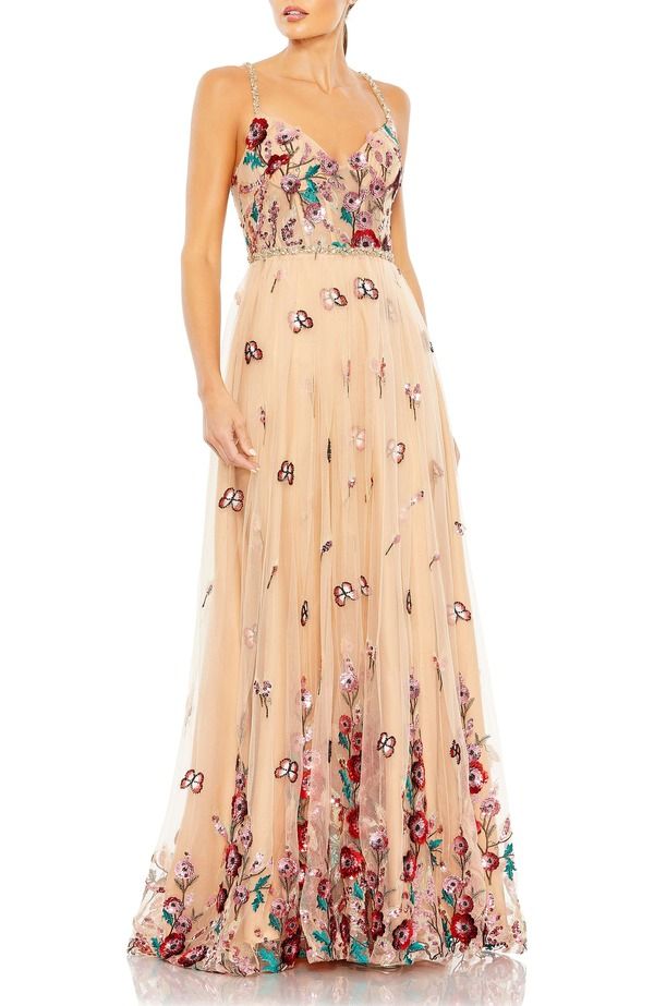 マックダガル レディース トップス ワンピース A ライン フラワー柄 フラワー Mac Duggal Bead And Gemstonencrusted Floral Detail A Line Gownude Multi マルチカラー
