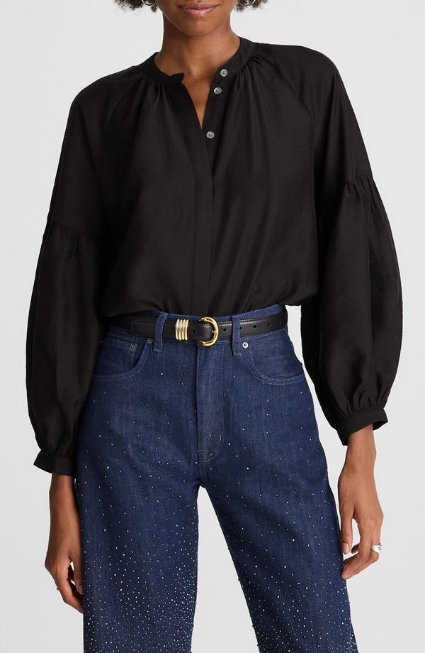 メイドウェル レディース トップス シャツ バルーンスリーブ Madewell Shirred Balloon Sleeve ButtonUp Top Jet Black ブラック
