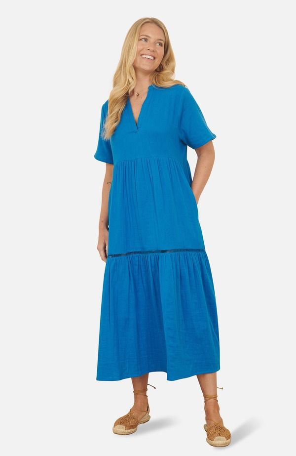 ユミキム レディース ボトムス カジュアルパンツ ミディワンピース ミディ コットン Yumi Cotton Kaftan Midi Dress Blue ブルー