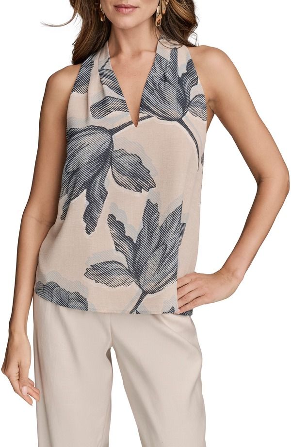 ダナ キャラン ニューヨーク レディース トップス シャツ Vネック プリント ノースリーブ Donna Karanew York Print VNeck Sleeveless Top Sand Combo サンド